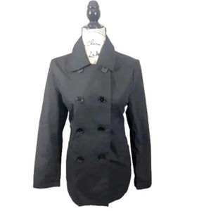 Oleg cassini VINTAGE BLACK WAIST DOUBLE BREASTED RAIN PEACOAT SIZE S